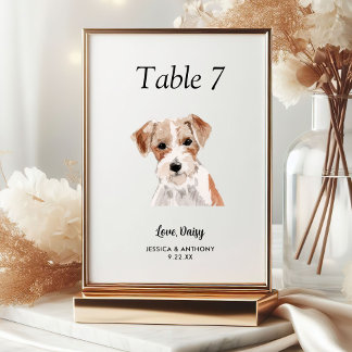 Simple Modern Watercolor Dog Wedding Table Number