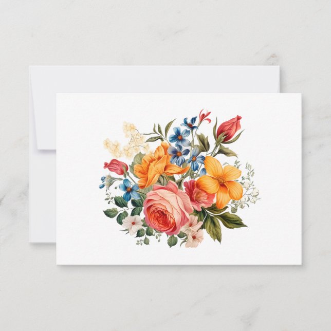 Simple Modern Watercolor Floral Flat Card (Front)