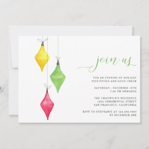Simple Modern Watercolor Ornaments Christmas Party Invitation