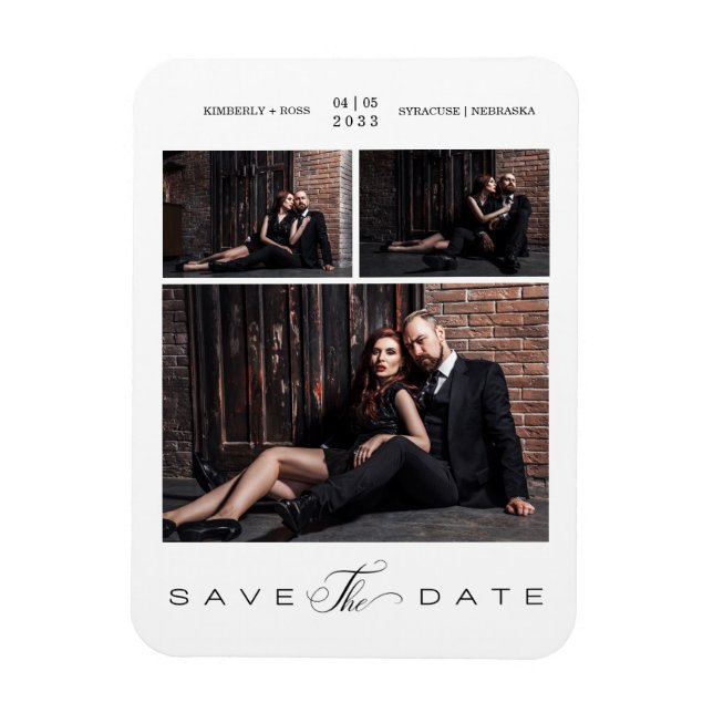 Simple Modern Wedding Couple 3 Photos Collage Magnet (Vertical)