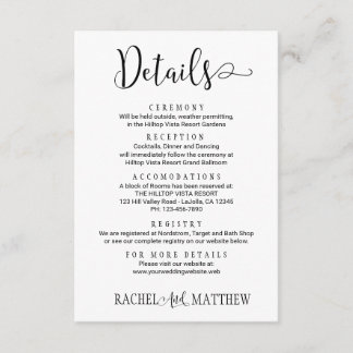 Simple&Modern. Wedding Details Enclosure Card