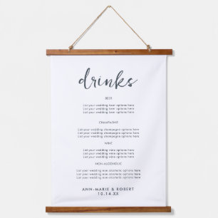 Simple Modern Wedding Drinks Menu Hanging Tapestry