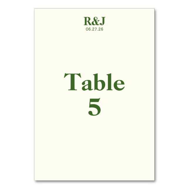 Simple Modern Wedding Monogram Table Number Card (Front)