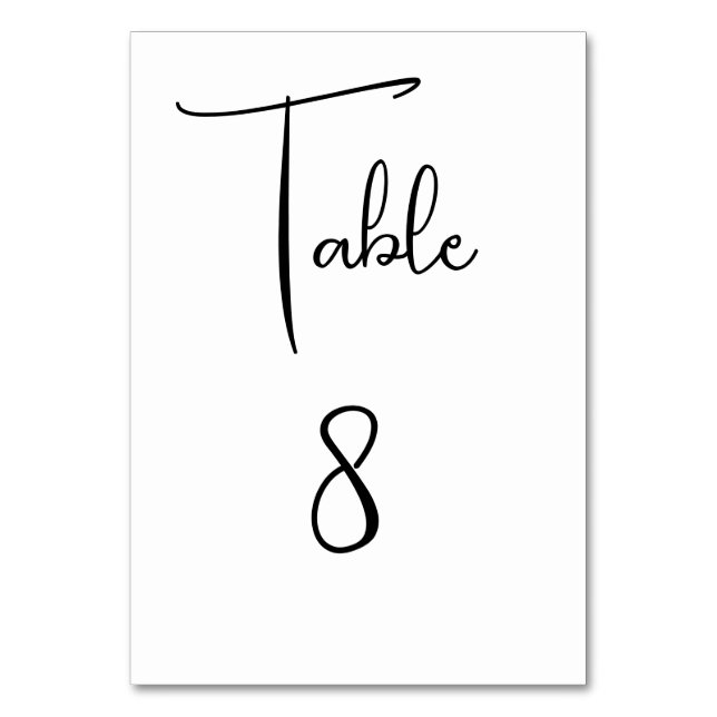 Simple Modern Wedding Party Script Table Number  (Front)