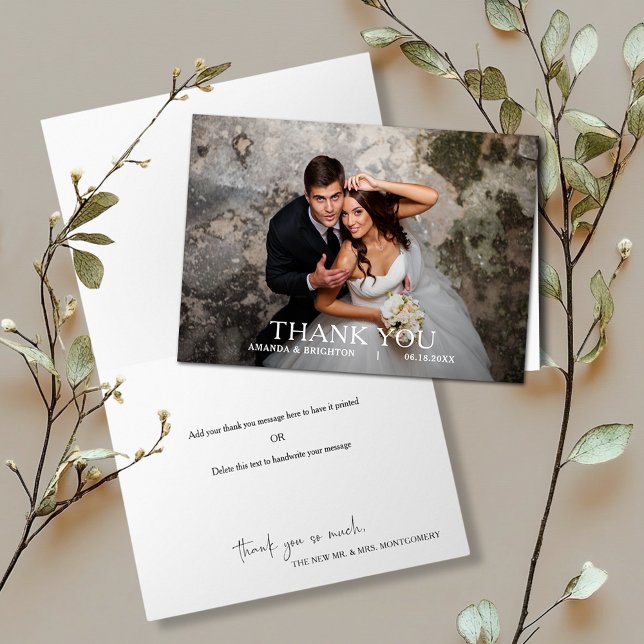 Simple Modern Wedding Photo Thank You (Modern simple wedding photo folded thank you notes with our message inside or leave blank)