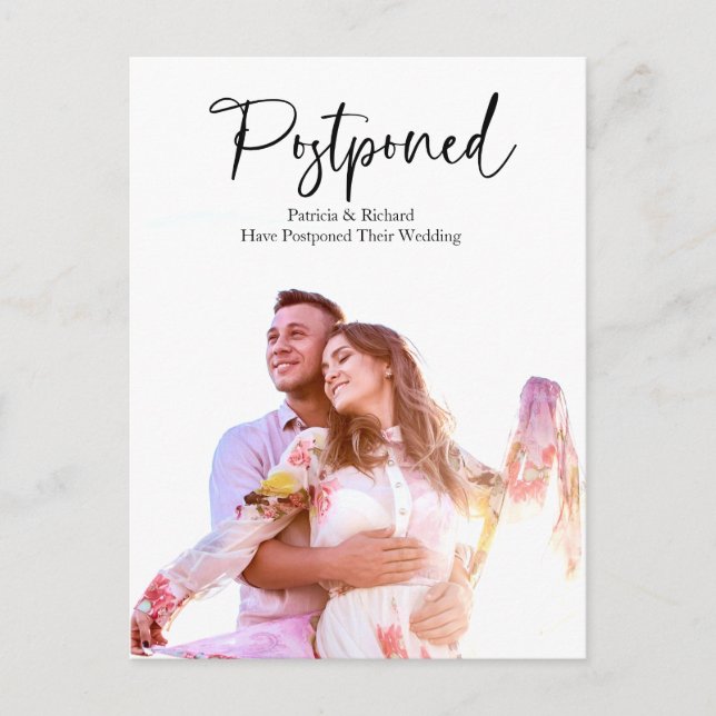 Simple Modern Wedding Postponed Announcement Postcard (Front)