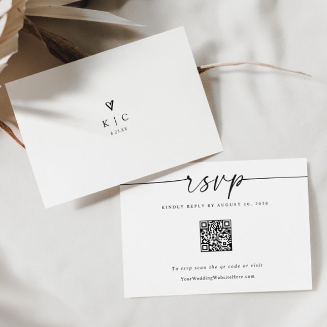 Simple Modern Wedding QR Code Heart RSVP Card (Fun modern simple wedding rsvp card with qr code on the front)