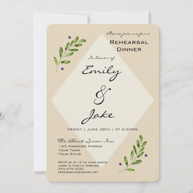 Simple Modern Wedding Rehearsal Dinner Invitation (Front)