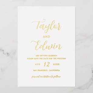 Simple Modern Wedding Save The Date Gold