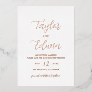 Simple Modern Wedding Save The Date Rose Gold