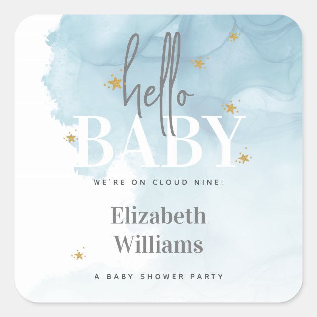 Simple Modern We're on Cloud 9 Hello Baby Shower Square Sticker (Front)
