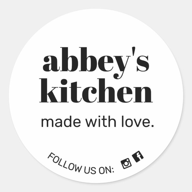 Simple Modern White Add Logo Baked Goods Classic Round Sticker (Front)