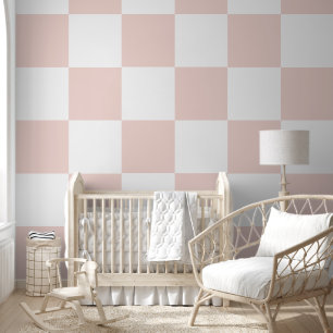 Simple Modern White and Rose Chequerboard Pattern Wallpaper