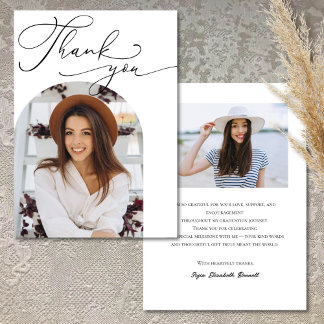 Simple Modern White Arch Photo Graduation  Thank You Card
