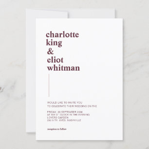 simple, modern white, Aubergine inviting Invitation