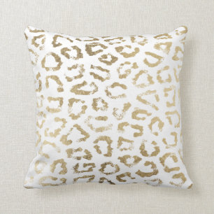 Simple modern white chic faux gold cheetah print throw pillow