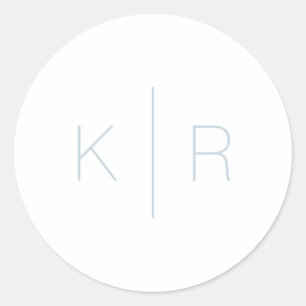Simple Modern White Dusty Blue Monogram Wedding Classic Round Sticker