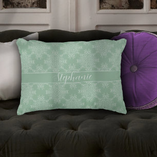 Simple Modern White Floral Damask Light Sage Accent Pillow