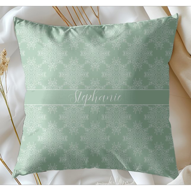 Simple Modern White Floral Damask Light Sage Throw Pillow (Creator Uploaded)