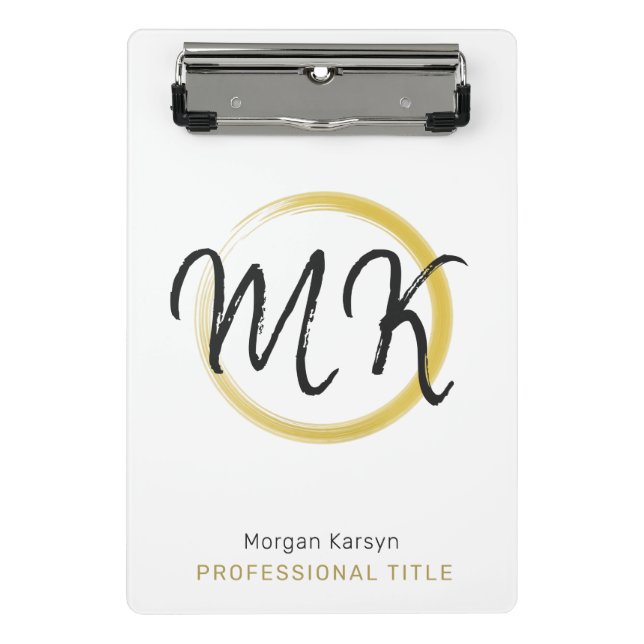 Simple Modern White Gold Elegant Template Monogram Mini Clipboard (Front)