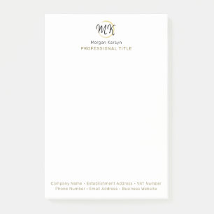 Simple Modern White Gold Elegant Template Monogram Post-it Notes