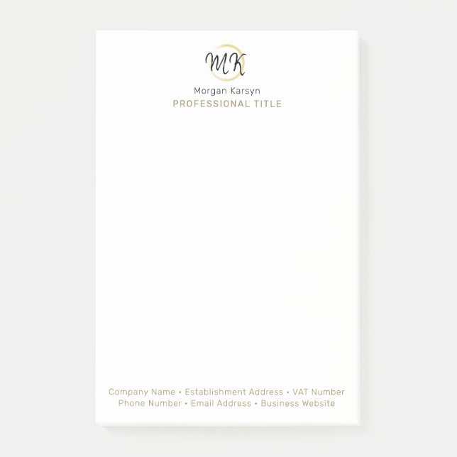 Simple Modern White Gold Elegant Template Monogram Post-it Notes (Front)