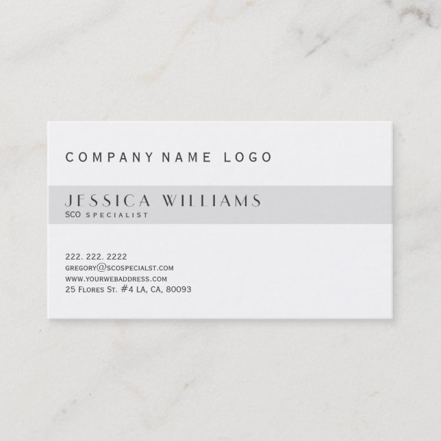 Simple Modern White & Light Grey SEO Specialist Business Card (Front)