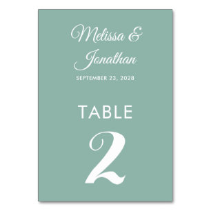 Simple modern white mint green elegant wedding table number