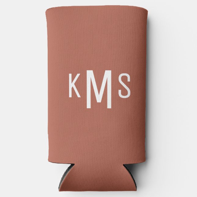 Simple Modern White Monogram Cinnamon Seltzer Can Cooler (Front)