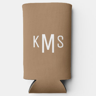 Simple Modern White Monogram Gold  Seltzer Can Cooler