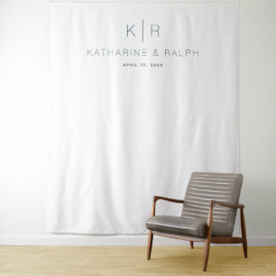 Simple Modern White Monogram Wedding Backdrop Tapestry