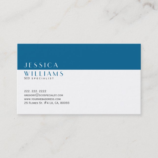 Simple Modern White & Navy Blue SEO Specialist Business Card (Front)