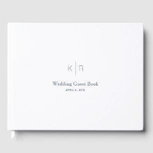 Simple Modern White Navy Blue Wedding Guest Book