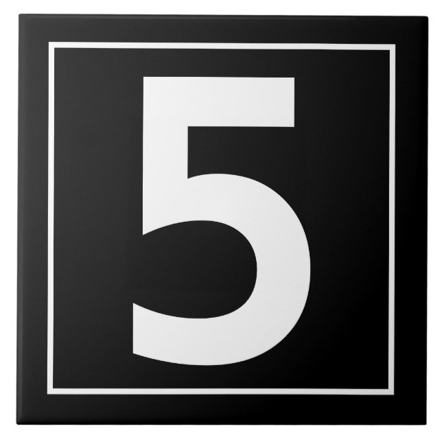 Simple Modern White on Black Number Tile (Front)