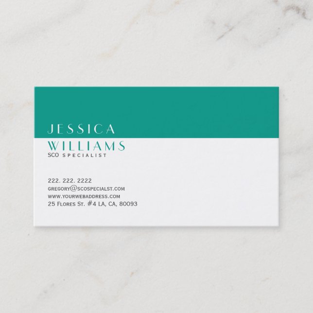 Simple Modern White & Peacock-Green SEO Specialist Business Card (Front)
