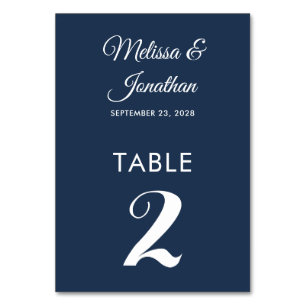 Simple modern white Prussian blue elegant wedding Table Number