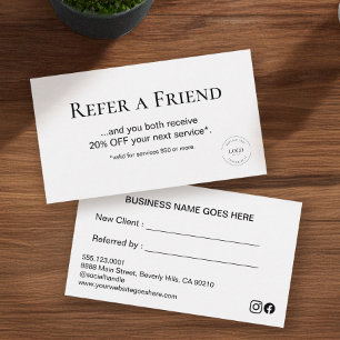 Simple Modern White Refer a Friend Custom Loyalty Card