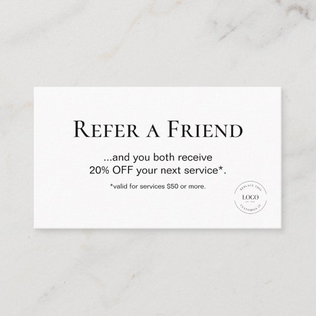 Simple Modern White Refer a Friend Custom referral Loyalty Card (Front)