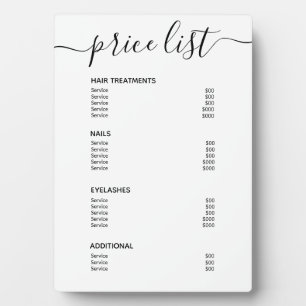 Simple Modern White Salon Price List Service Menu Plaque