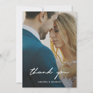 Simple Modern White Typography Photo Wedding Thank You Card