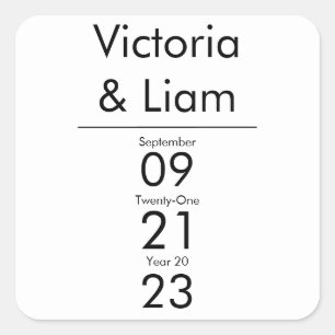 Simple Modern White Wedding Invitation Square Sticker