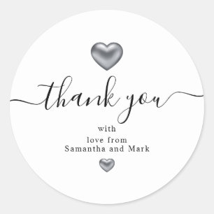Simple Modern White Wedding Silver Heart Classic Round Sticker