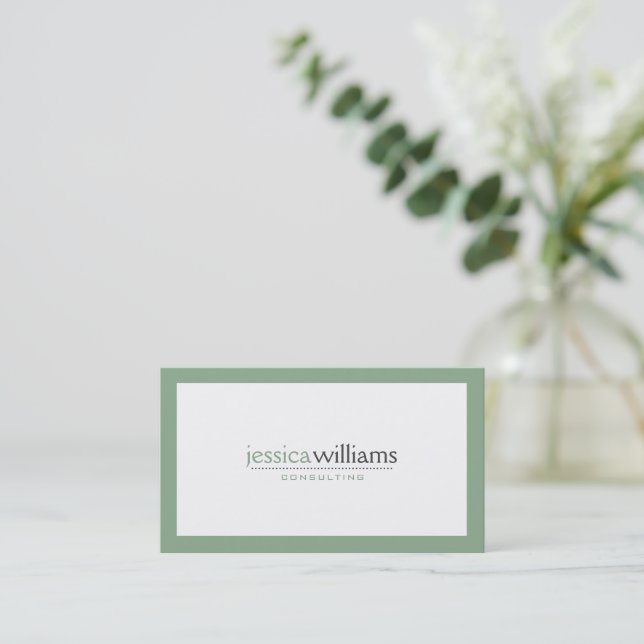 Simple Modern White With Sage Green Border Business Card (Standing Front)