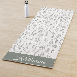 Simple Modern Wildflower Floral Script Name Yoga Mat