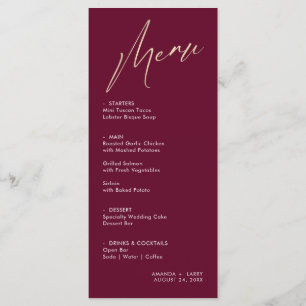 Simple & Modern Wine and Gold Wedding Menu Card
