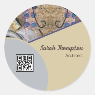 Simple Modern with Abstract Accents QR Code Logo Classic Round Sticker
