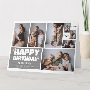Simple Modern Wood Birthday Stylish Photo Collage Card