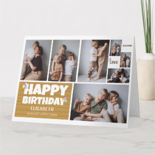 Simple Modern Wood Birthday Stylish Photo Collage Card