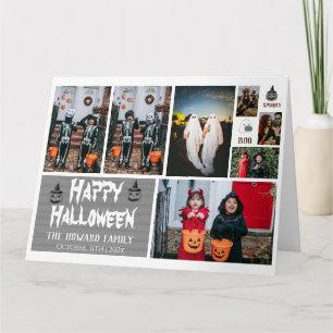 Simple Modern Wood Spooky Halloween Photo Collage Card