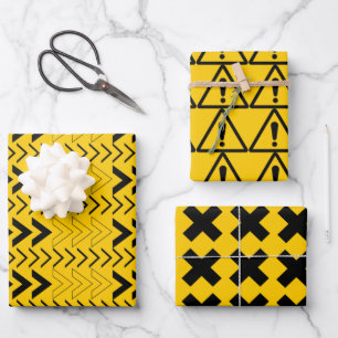 Simple Modern Yellow and Black Caution Signs Wrapping Paper Sheet